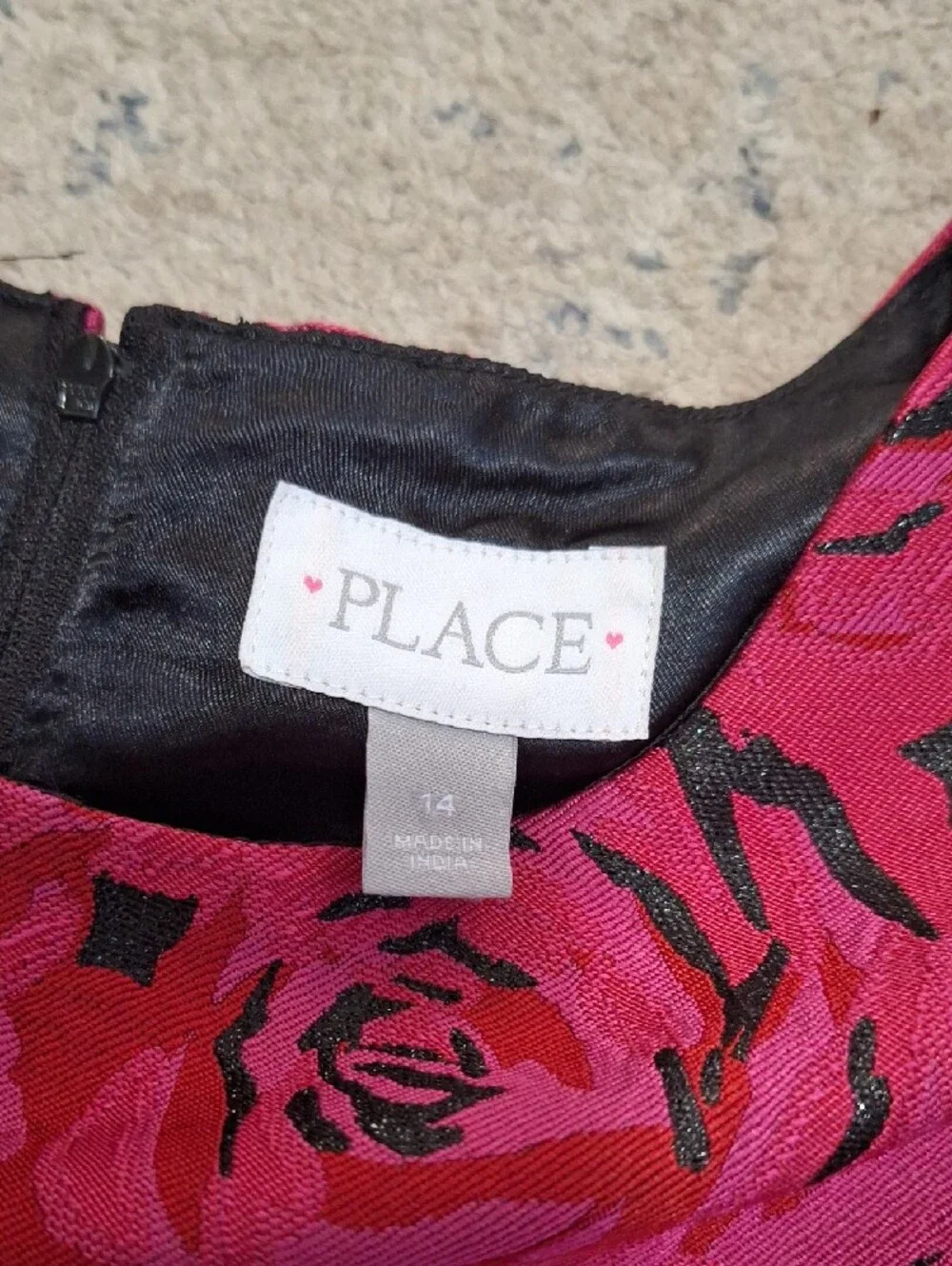 The Children's Place Girls Fuchsia Pink Rose Floral Brocade Party Dress Size 14